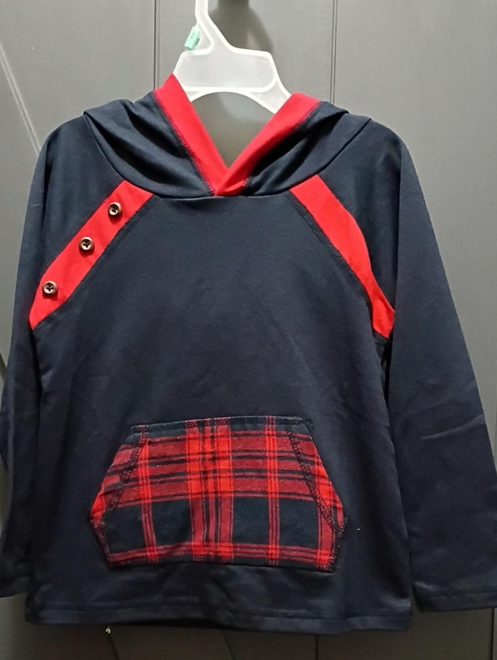 Tommy Bahama Navy Hoodie with Red Plaid Pocket